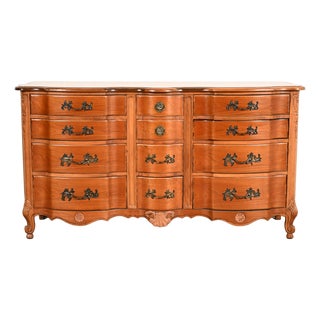Kent Coffey French Provincial Louis XV Cherry Wood Triple Dresser, Circa 1960s For Sale