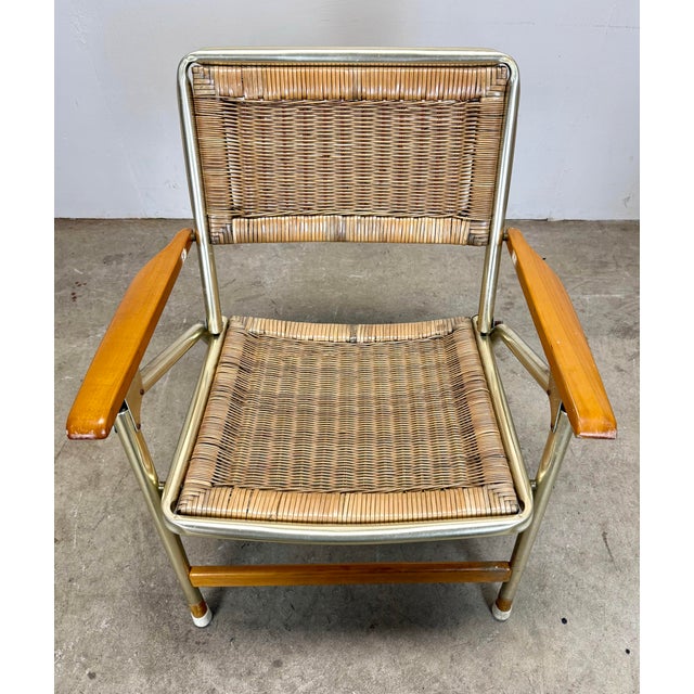 1970’s Mid Century Modern Rattan & Anodized Gold Aluminum Patio / Porch Chairs by Telescope For Sale - Image 9 of 12