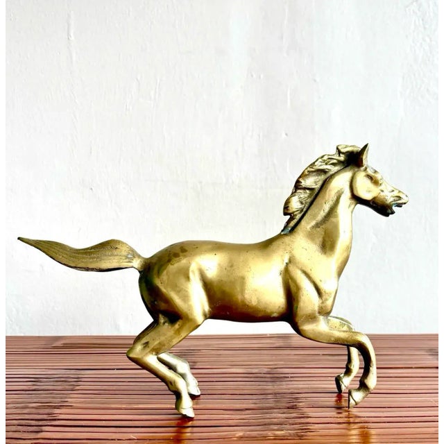 Vintage Boho Brass Running Horse Sculpture For Sale - Image 4 of 7