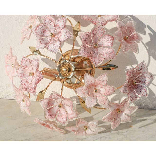 Vintage Murano Ceiling Light Pink Flowers, 1970s For Sale - Image 6 of 13