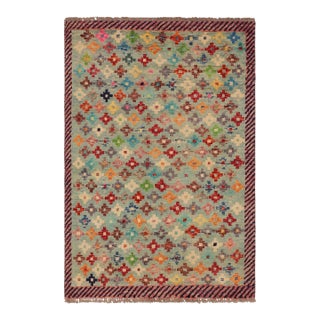 Modern Balochi Blue/Red Wool Rug - 3'4''x5'0'' For Sale