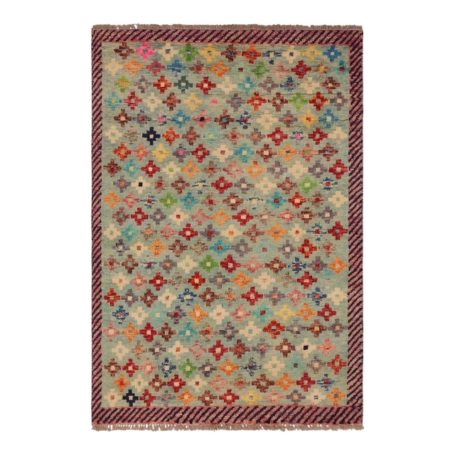 Modern Balochi Blue/Red Wool Rug - 3'4''x5'0'' For Sale