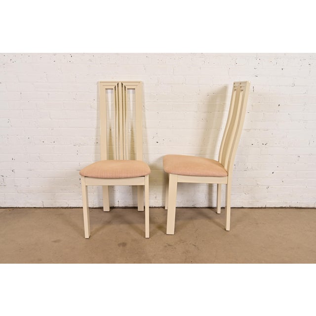 Italian Modern Cream Lacquered High Back Dining Chairs, Set of Four For Sale - Image 12 of 15