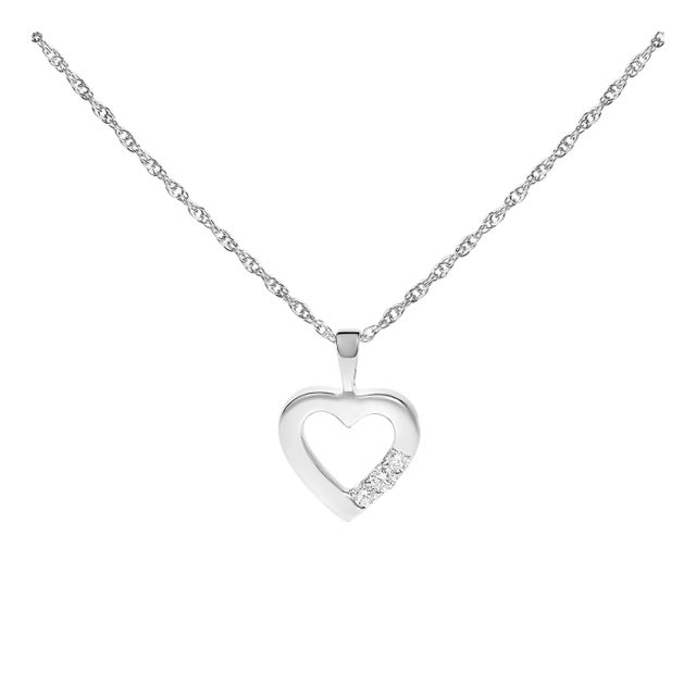 .925 Sterling Silver Lab Grown Diamond 1/4 Cttw Three Stone Heart Pendant Necklace - 18" Inches For Sale