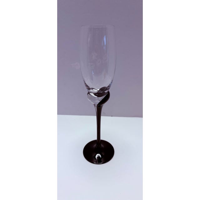 Late 20th Century Sculptural Black Stem Champagne Flutes, Modern Art Glass Barware - Set of 6 For Sale In Indianapolis - Image 6 of 6
