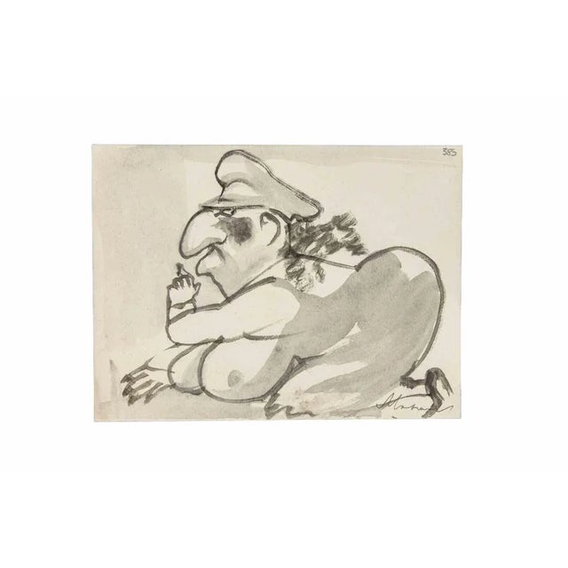 Modern Mino Maccari, Portrait of Minister Scelba, Mixed Media, 1954 For Sale - Image 3 of 3