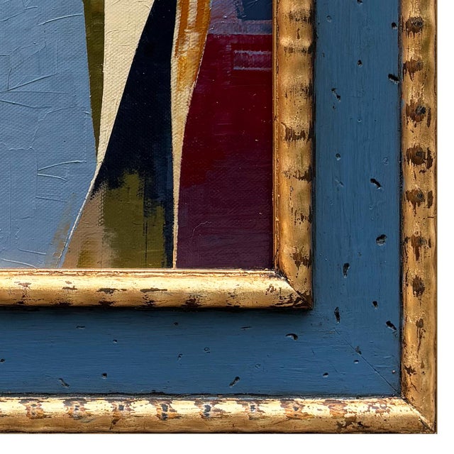 2020s Contemporary Abstract Oil Painting in Vintage Blue Painted Frame For Sale - Image 5 of 6