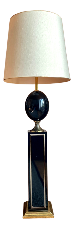 Vintage Floor Lamp in Black Lacquer and Gilt Brass from Maison Le Dauphin, France, 1980s