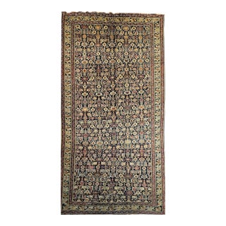 Antique Karabagh Gallery Rug, Hand-Knotted Wool, Allover Geometric Pattern, Navy & Tan, 7' X 14' For Sale