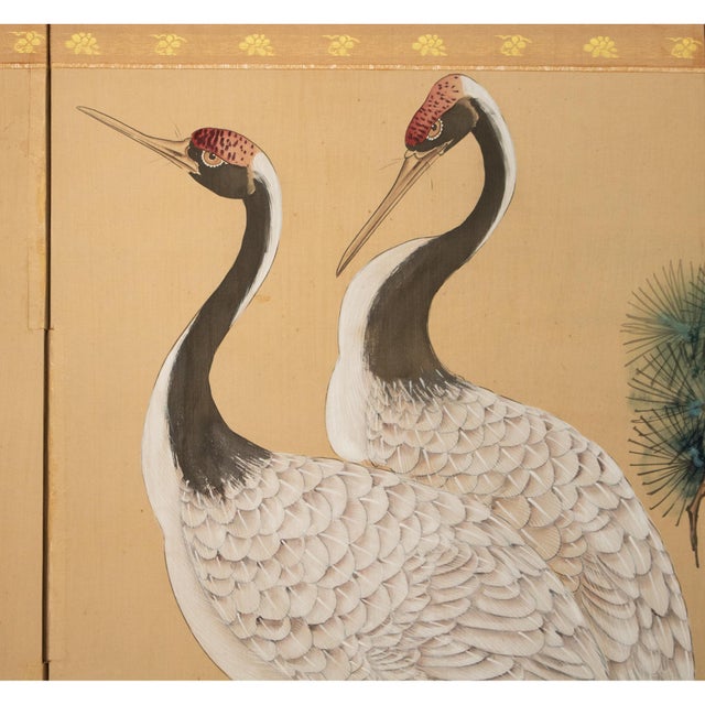 C. 1960s Chinoiserie Style Landscape Silk Screen "Red-Crowned Cranes and Pine Tree" For Sale - Image 4 of 12