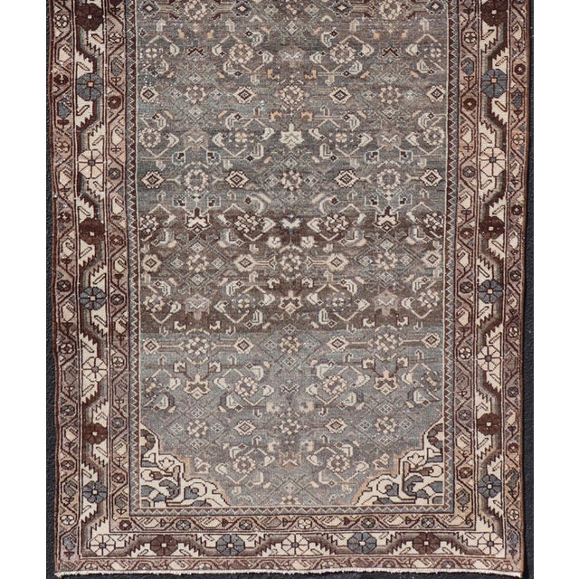 Antique Persian Malayer Runner With All Over Herati Design in Blue and Brown For Sale - Image 4 of 12