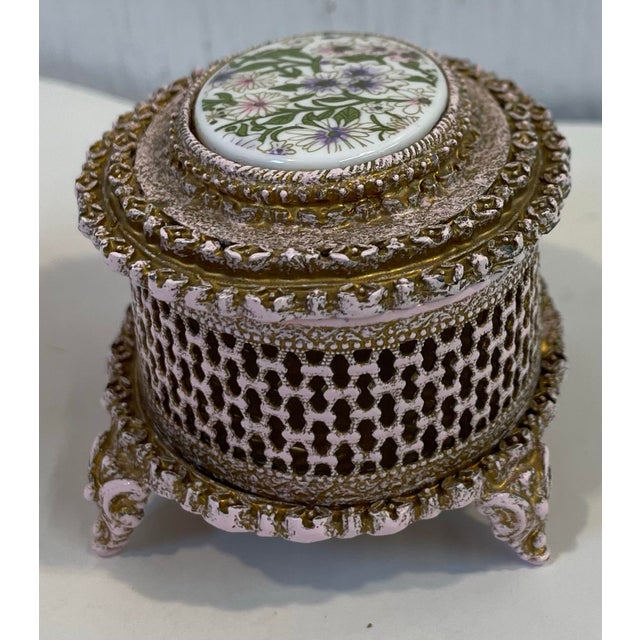 Teghini Firenze Vintage Italian Firenze Porcelain and Metal Trinket Box For Sale - Image 4 of 9
