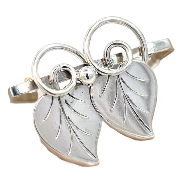 1990s Georg Jensen Estate Vine Leaves Brooch Silver For Sale