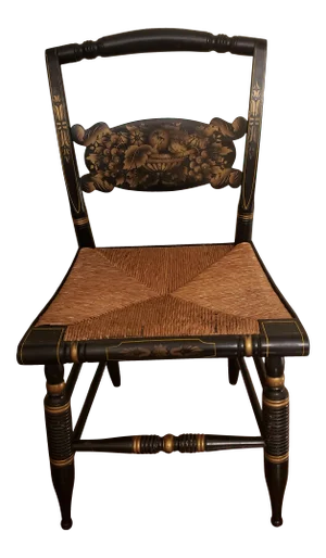 1970s Vintage Lambert Hitchcock Chair Co. Painted & Stenciled Chair With Rush Seat and Gold Trim