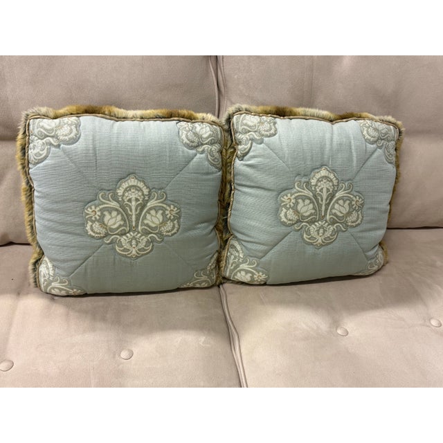 Animal Skin Reversible Faux Fur Embroidered Accent Pillows, Pair For Sale - Image 7 of 12