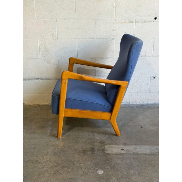 1960s Blue Upholstered Beechwood Lounge Chair Danish Mid-Century Modern 1960s For Sale - Image 5 of 10