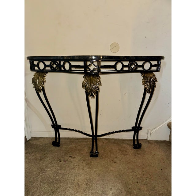 Metal Attributed to Maitland-Smith French Louis XV Style Wrought Iron & Solid Marble Console Table For Sale - Image 7 of 10
