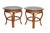 A pair of bamboo, rattan and glass side tables. Curvaceous bombé shaped bamboo frames are secured with rattan wrapped...
