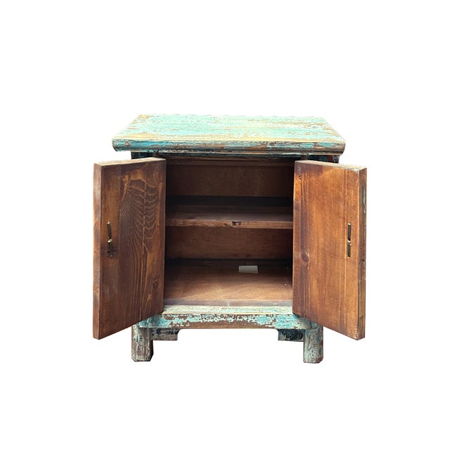 16.25" Distressed Light Blue 2 Doors End Table Nightstand Chest For Sale - Image 4 of 6