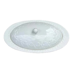 1990s Italian Large White Ironstone Covered Oval Serving Dish With Acanthus Design