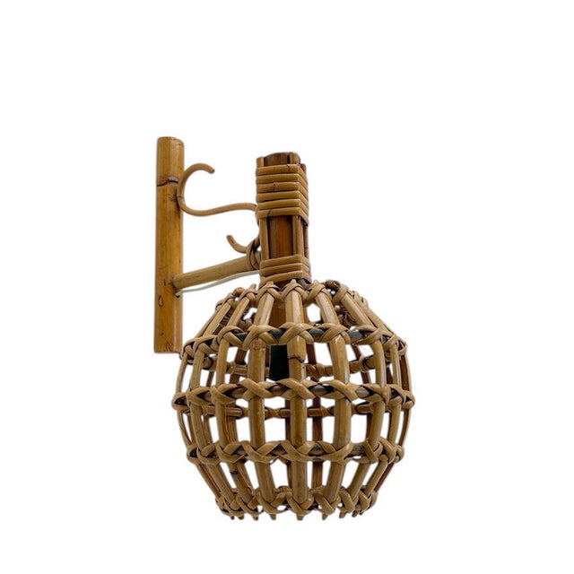1960s Bamboo and Rattan Wall Lamp in the style of Louis Sognot, 1960s For Sale - Image 5 of 10