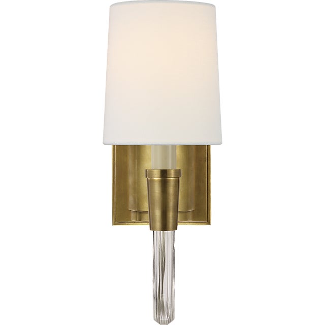 Thomas O'Brien for Visual Comfort Signature Vivian Single Sconce in Hand-Rubbed Antique Brass with Linen Shade For Sale