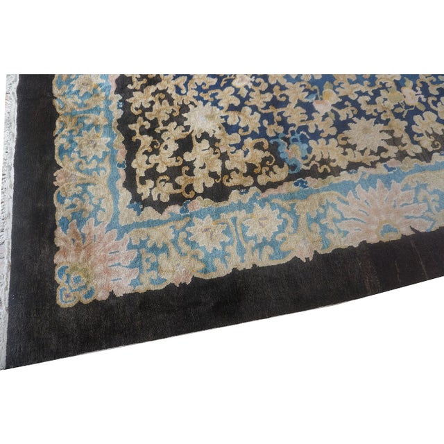 1920s 1920s Hand Knotted Allover Navy Blue Floral Antique Peking Chinese Carpet Rug For Sale - Image 5 of 12