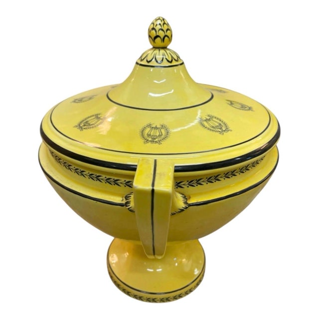Neoclassical Style Yellow and Black Ceramic Lidded Urn For Sale In West Palm - Image 6 of 12