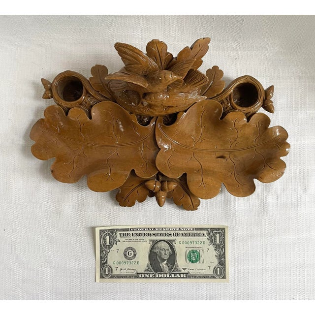 Brown Mid 20th Century Vintage Black Forest Carved Wood Inkwell For Sale - Image 8 of 8