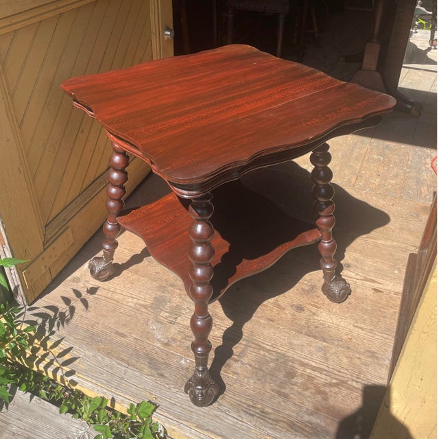 Wood Vintage Mahogany Side Table With Massive Metal and Glass Ball-and-Claw Feet For Sale - Image 7 of 7