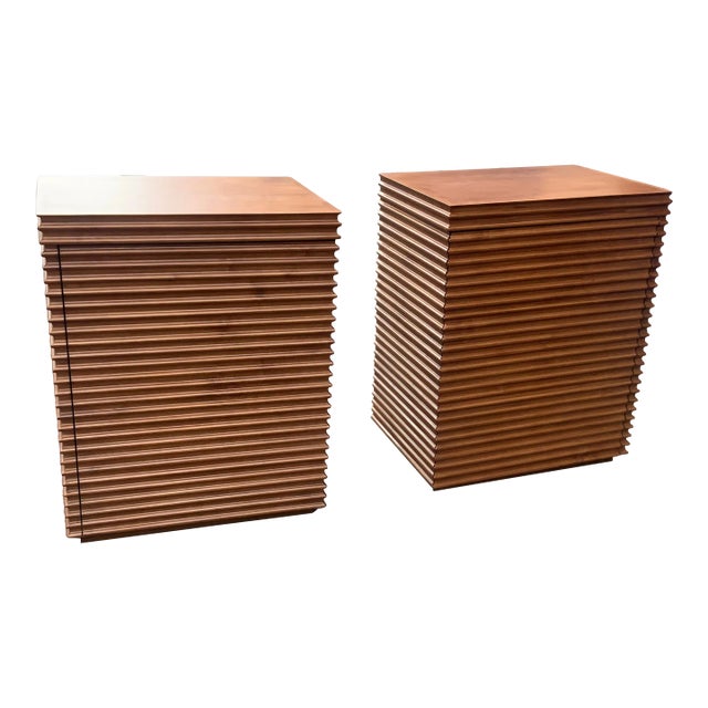 Modern Mid Century Style Walnut Finish Nightstands - a Pair For Sale