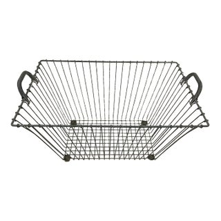 Vintage French Wire Industrial Handled Floor Basket For Sale