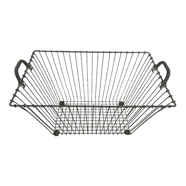 Vintage French Wire Industrial Handled Floor Basket For Sale