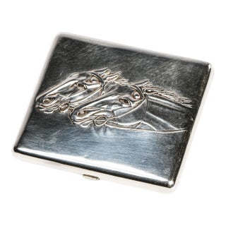 Amazing High Quality Antique Horse Equestrian Theme 875 Imperial Russian Silver Cigarette Case Holder For Sale