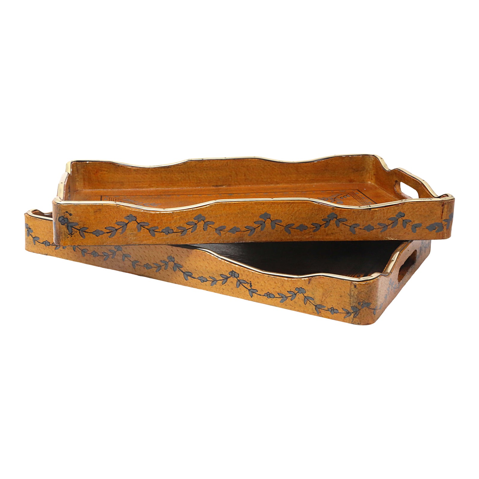 Vintage Leather, Wood and Metal Decorative Trays a Pair Chairish