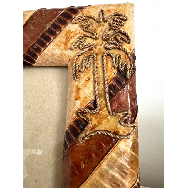 Mid 20th Century Faux Leather Picture Frame With Palm Tree For Sale - Image 5 of 6