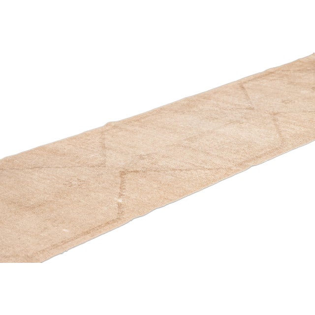 Textile 1960s Vintage Beige Turkish Handmade Tribal Wool Runner For Sale - Image 7 of 9