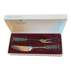 Mid 20th Century Ringebu by David Andersen Norwegian 830s Silver Pierced Handle Butter Knife & Lemon Fork