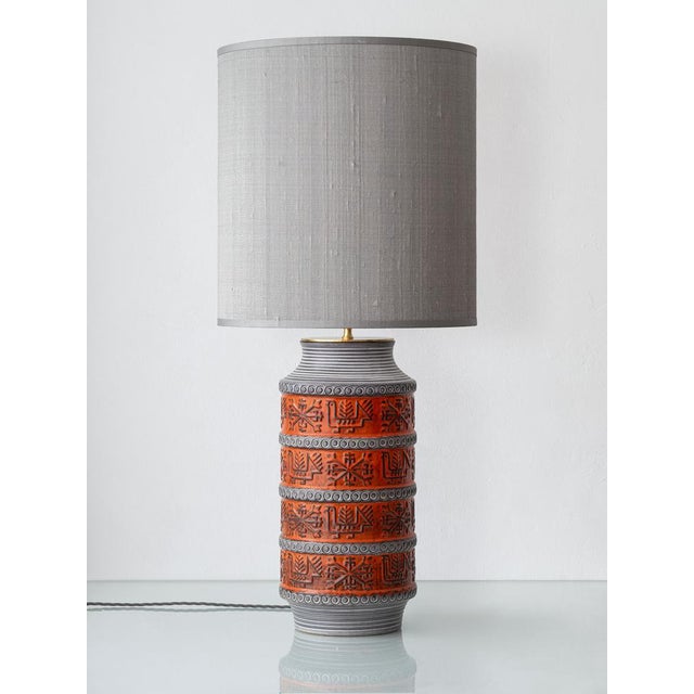 Mid-Century Modern Ceramic Table Lamp with Silk Lampshade from Bay Keramik, 1950s For Sale - Image 14 of 14