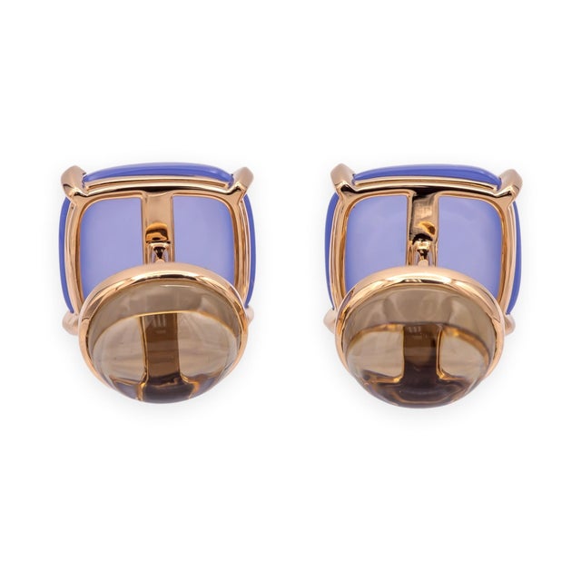 Vintage Mish Ny Blue Chalcedony and Quartz Cufflinks in 18k Rose Gold, A Pair For Sale In New York - Image 6 of 8
