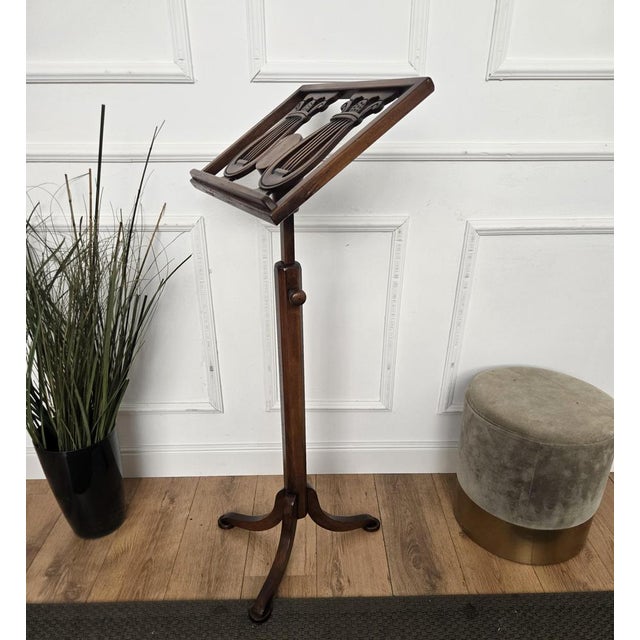1980s Italian Wooden Lyre Shaped Adjustable Floor Book Stand, 1980s For Sale - Image 5 of 9