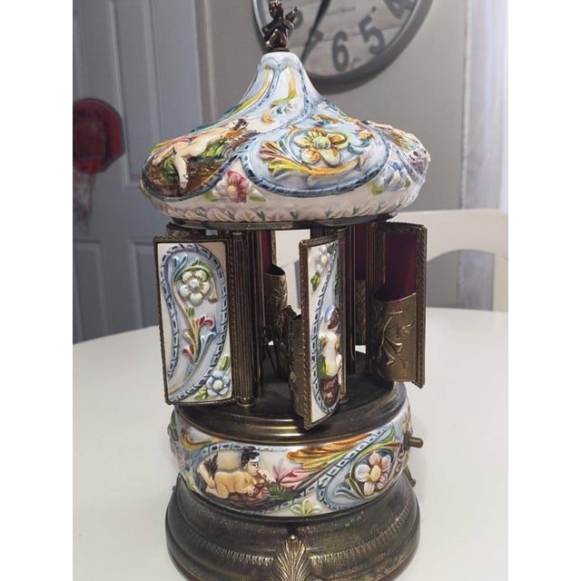 1960s Reuge Capodimonte Porcelain Musical Carousal For Sale - Image 5 of 15