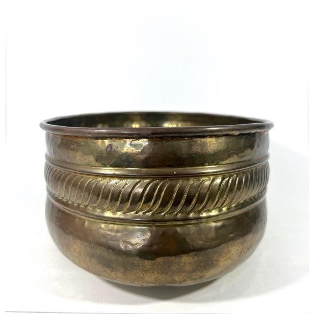 Large Vintage Indian Hand Hammered Oval Brass Planter For Sale - Image 4 of 8