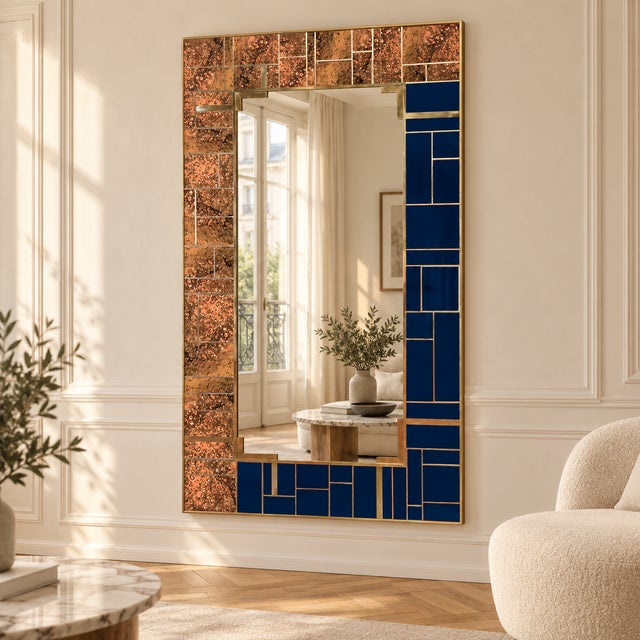 Wall Mirror with Dotted Brass and Blue Murano Glass from Justfurnituress SRL For Sale - Image 6 of 9