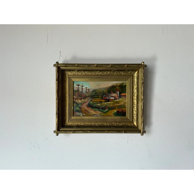 Abstract Vintage Countryside Landscape Oil Painting, Framed For Sale - Image 3 of 12