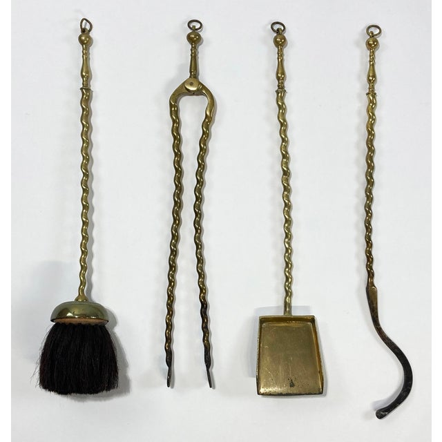 Antique Two Headed Phoenix Brass Fireplace Tools on Stand For Sale In Kansas City - Image 6 of 11
