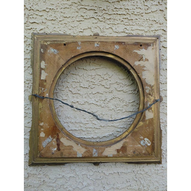 Gold Mid-Century Ornate Gold Painted Square Wood Frame With Round Opening For Sale - Image 8 of 15