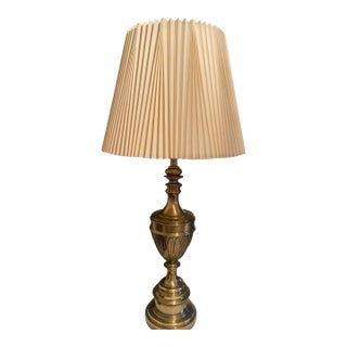 Vintage Stiffel Brass Table Lamp With Pleated Shade For Sale