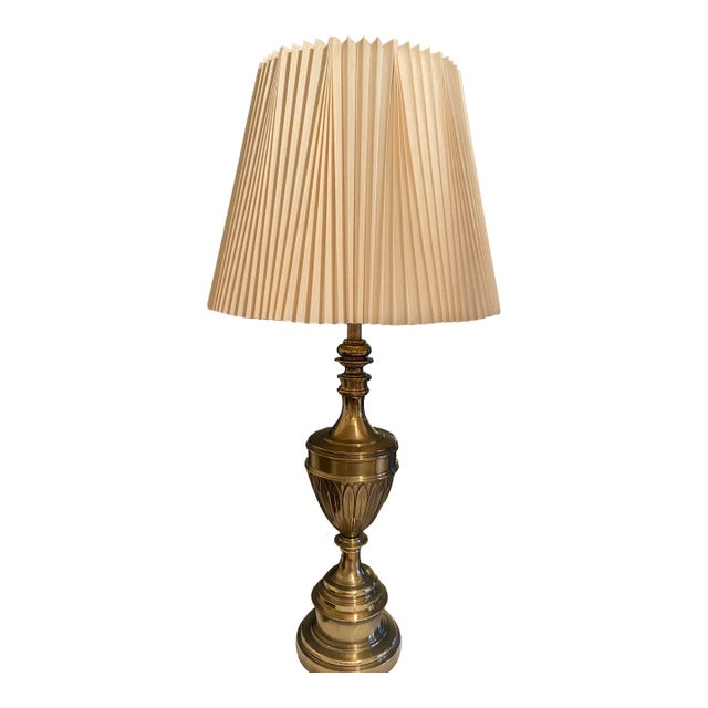 Vintage Stiffel Brass Table Lamp With Pleated Shade For Sale