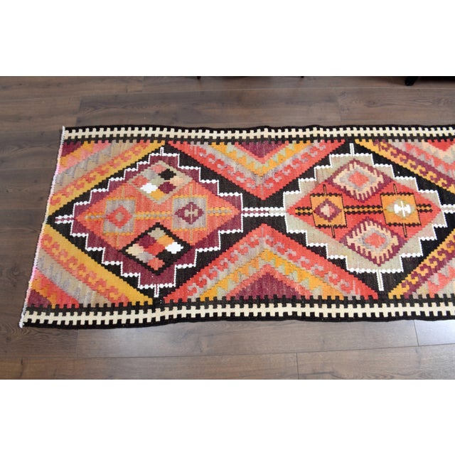 Textile 1970s Vintage Turkish Handmade Wool Cotton Orange Runner Rug For Sale - Image 7 of 11